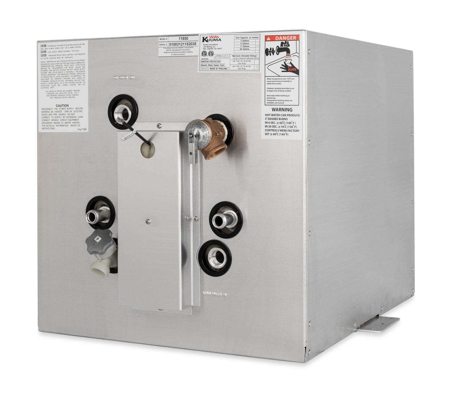 Kuuma 11 Gallon Marine Water Heater - 240V Front Heat Exchanger, L1&N Wiring