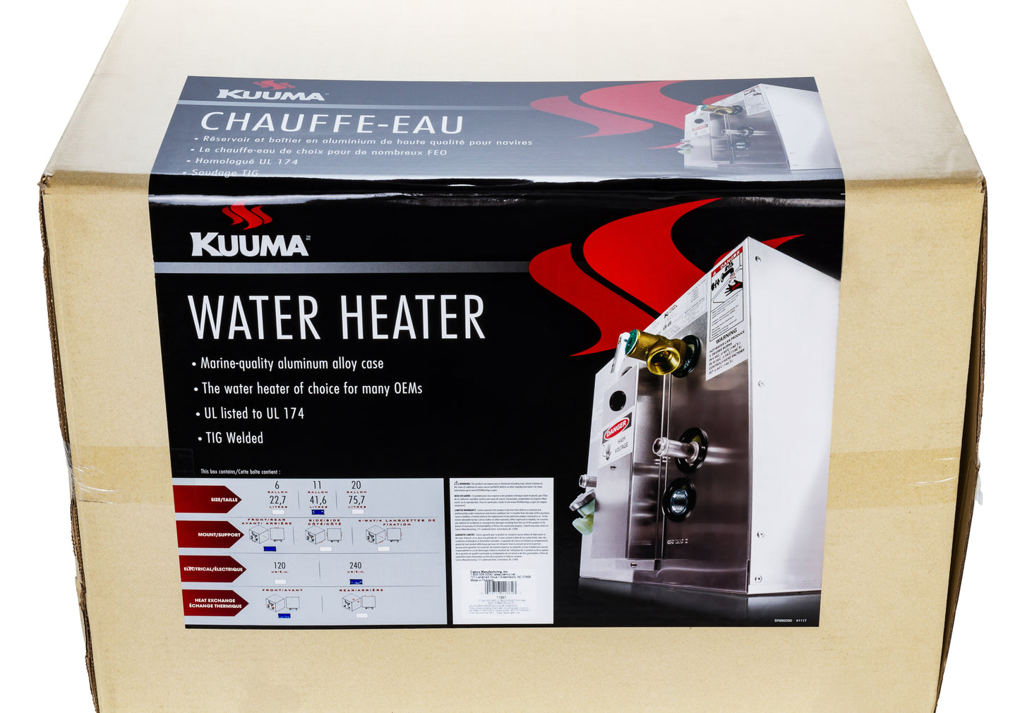 Kuuma 11 Gallon Marine Water Heater - 240V Front Heat Exchanger, L1&L2 Wiring