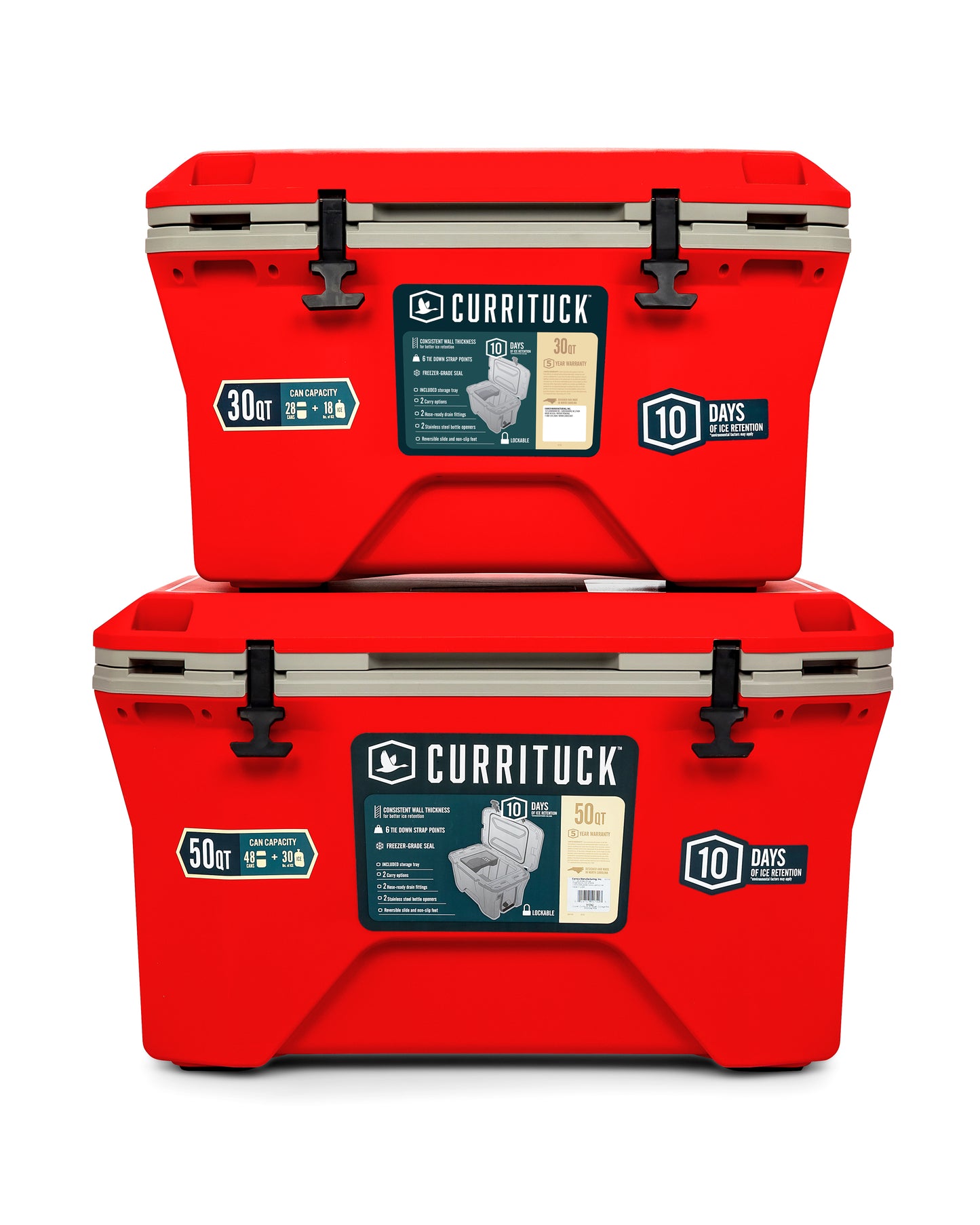 Currituck 30 and 50 Quart Premium Cooler - Red & Gray