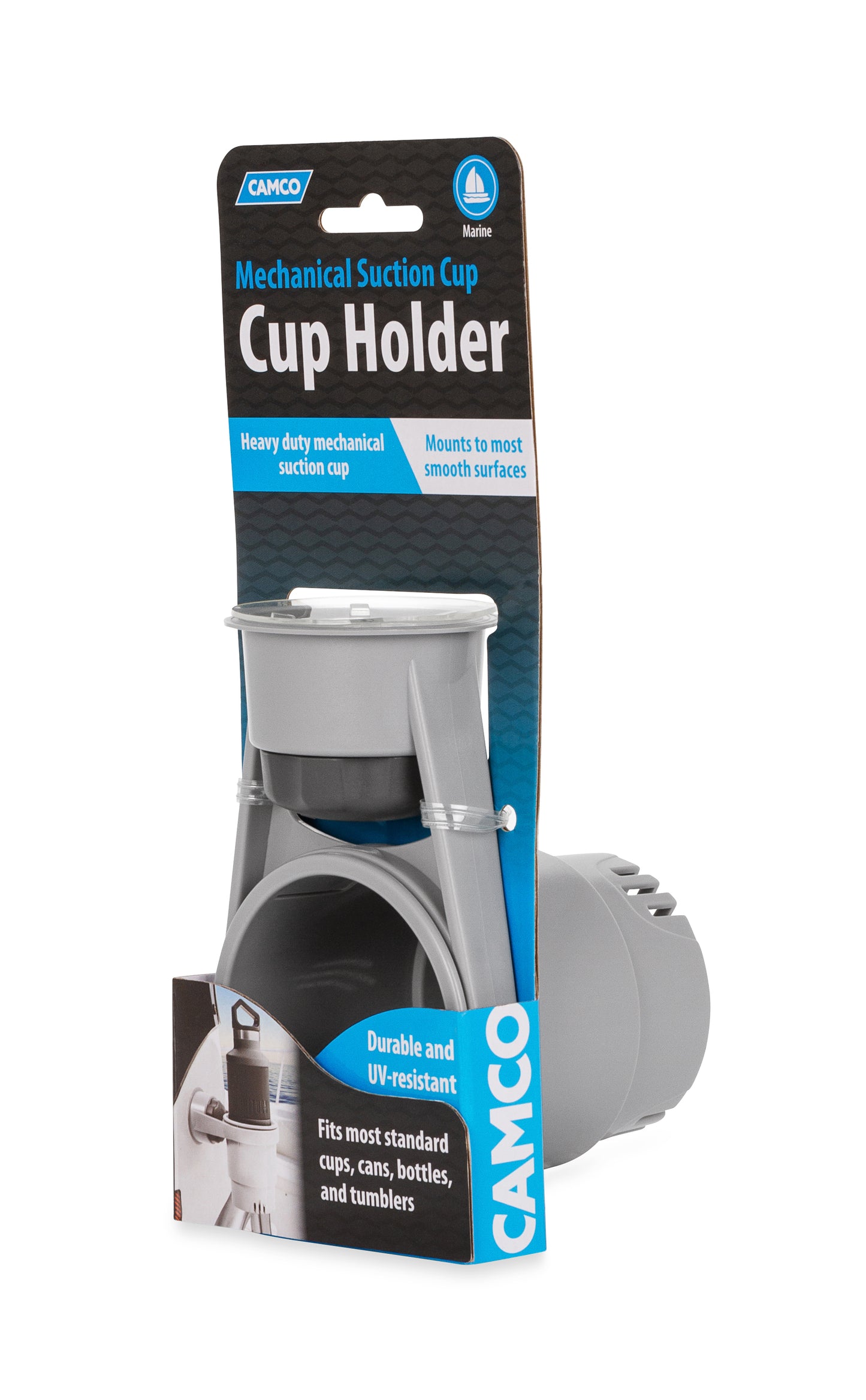 Camco Boat Cup Holder with Mechanical Suction Cup - Gray