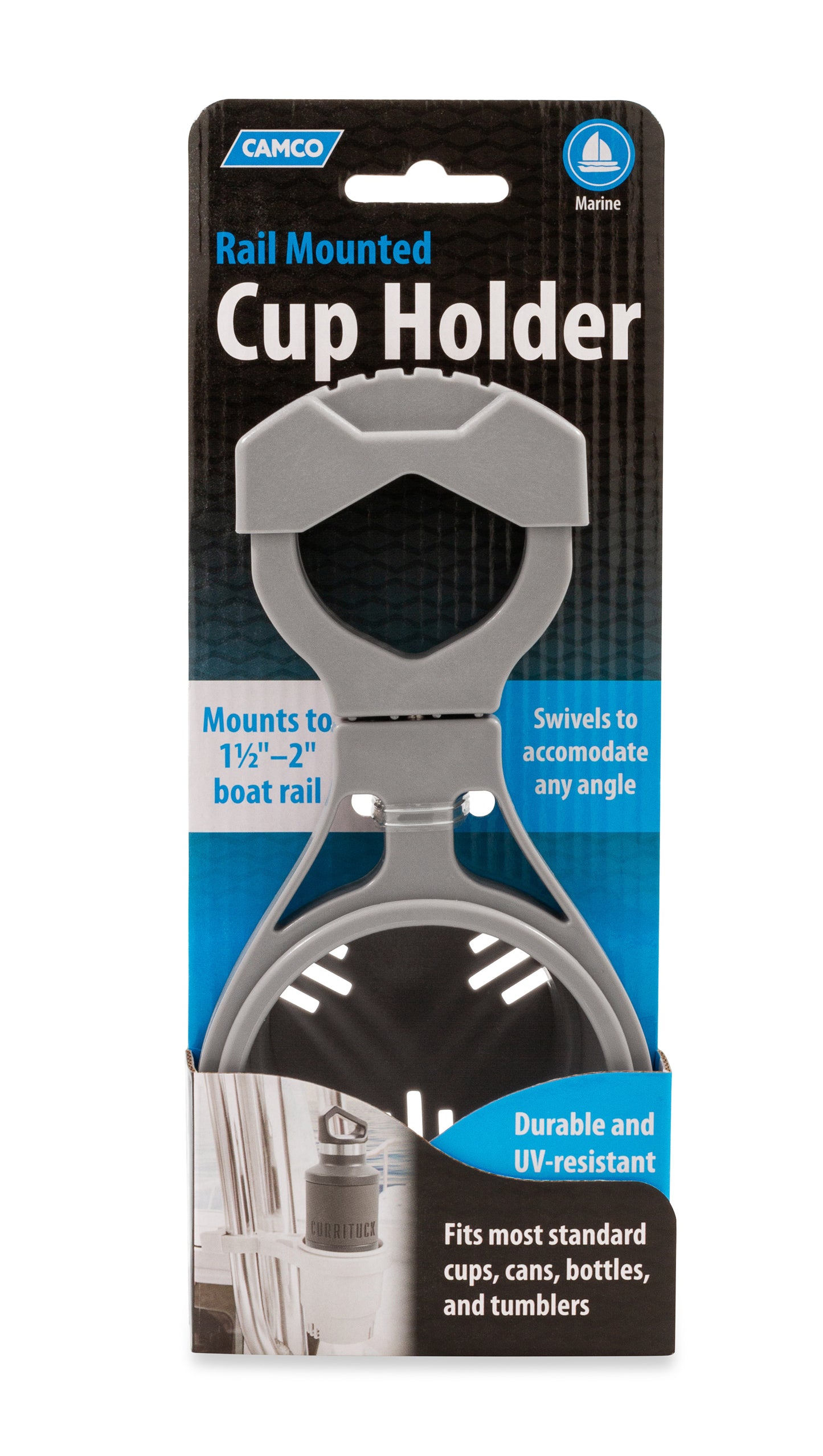 Camco Small Rail Mounted Cup Holder - Gray